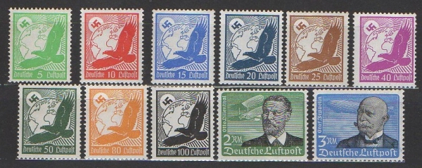 Michel Nr. 529 - 539, Flugpostmarken ungebraucht mit Falz.